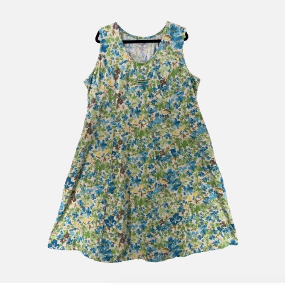 Woman Within Maxi Sun Dress Women 1X Yellow Blue Pockets Ditsy Print Cottagecore